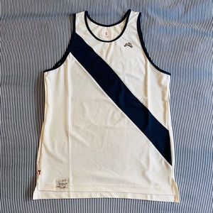Tracksmith Hare AC Van Cortlandt Singlet in Ivory/Navy. Size Men S.